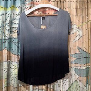 Sparkle & Fade Short Sleeve Mixed Media T-Shirt Blouse, Ombre Greyscale, M